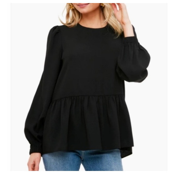 Pomander Place Tops - Tuckernuck Pomander Place Black Carlota Long Sleeve Peplum Blouse Medium New